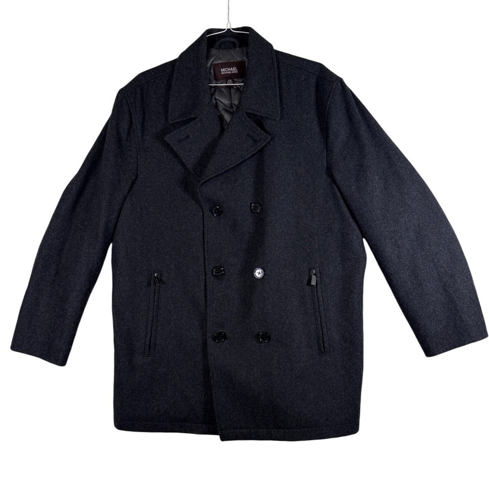 Michael Kors Mens XXL Charcoal Gray Wool Blend Double Breasted Pea Coat Jacket